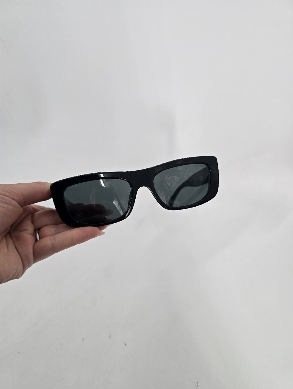 Chanel Black Acetate Rectangle Women's Sunglasses 5559 c.622/S4 Spellout Logo - Picture 7 of 10